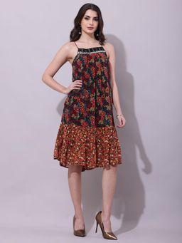 DEBONATELLA - Multi-Color Embroidered Strappy Knee Length Dress
