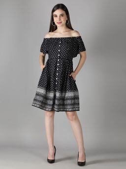DEBONATELLA - Black Off Shoulder Knee Length Dress