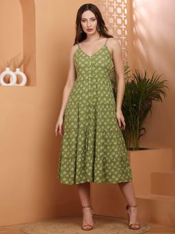 DEBONATELLA - Green Layered Strappy Midi Dress