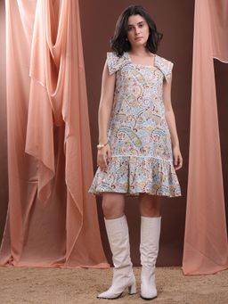 PURVAJA - Women Paisley Printed Multi Color Fit and Flared Mini Dress