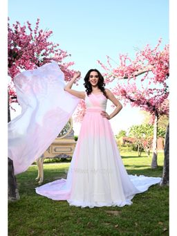 BONICA CLOTHING - White and Pink Cherry Blossom Prewedding Trail Gown