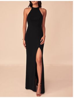 BONICA CLOTHING - Black Scuba Halter Neck Bodycon Maxi Dress with Slit