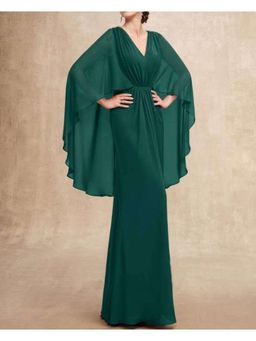 BONICA CLOTHING - Bottle Green Pleated Flared Sleeves Maxi Dress