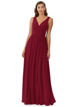 BONICA CLOTHING - Burgundy Deep V Neck Backless Bridesmaid Maxi Dress