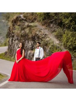 BONICA CLOTHING - Red One Shoulder Mega Trail Gown