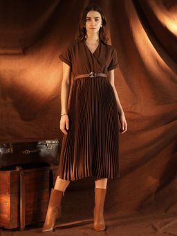 Kazo - Venessa Brown Midi Dress with Belt