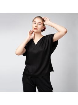 Saltpetre - Women Modal Solid Black V-Neck With Short Dolman Sleeves Top