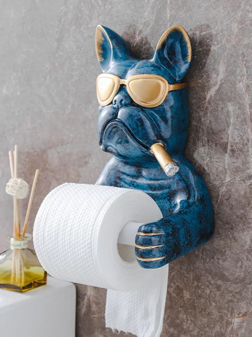 Smokey Cocktail Bulldog Wall Tissue Holder Blue