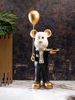 Smokey Cocktail - Playful Teddy Sculpture with Tray Black