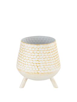 Kaniry Artise of Novelty - Argyle Antique Ivory Gold Iron Metal Planter (Set Of 2)