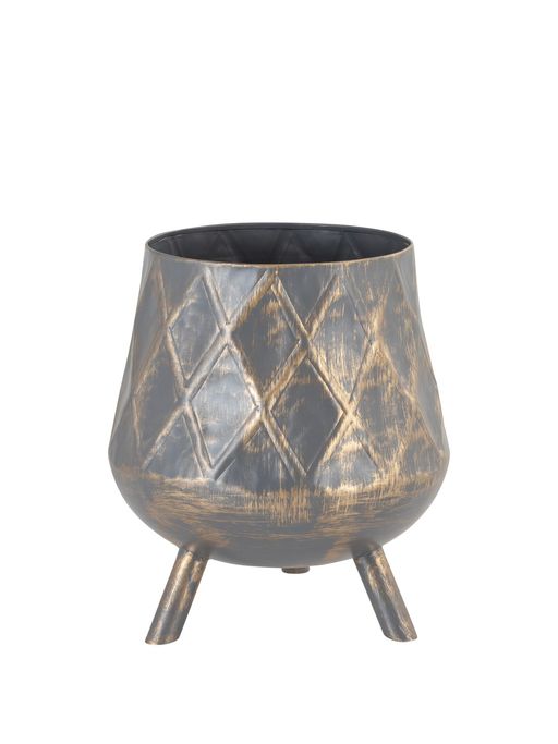 Kaniry Artise of Novelty Argyle Antique Grey Gold Iron Metal Planter (Set Of 2)