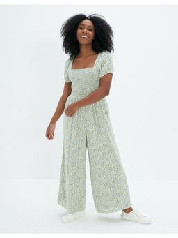 American Eagle - Women Multicolored Smocked Puff Sleeve Jumpsuit