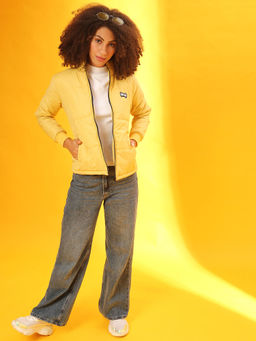 Campus Sutra - Yellow Women Solid Stylish Casual Puffer Jacket