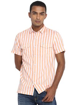 Lee - Men Peach Striped Slim Fit Shirt