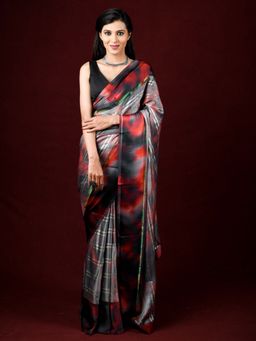 EXCLUSIVA - Multicolor Brasso Digital Print Designer Saree with Unstitched Blouse