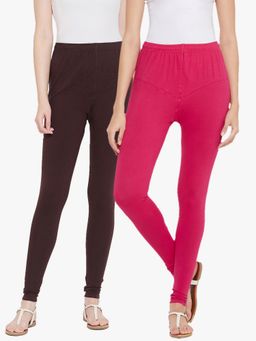 TULSATTVA - Women's Multicolour Cotton Lycra Ankle Length V Cut Leggings (Pack Of 2)