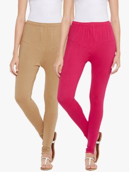 TULSATTVA - Multi-Colour Cotton Lycra Ankle Length V Cut Leggings (Pack Of 2)