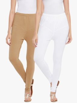 TULSATTVA - Multi-Colour Cotton Lycra Ankle Length V Cut Leggings (Pack Of 2)