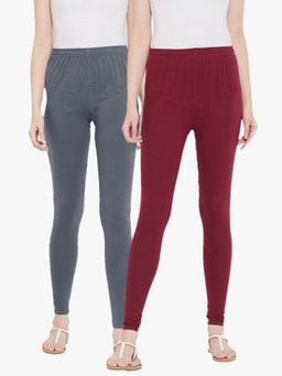 TULSATTVA - Women's Multi-Colour Cotton Lycra Ankle Length V Cut Leggings (Pack Of 2)