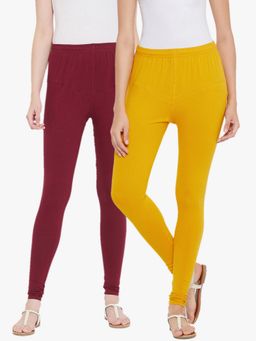 TULSATTVA - Multi-Colour Cotton Lycra Ankle Length V Cut Leggings (Pack Of 2)