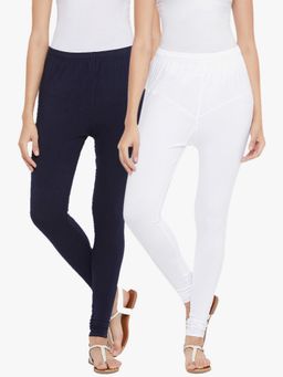 TULSATTVA - Multi Colour Cotton Lycra Ankle Length V Cut Leggings (Pack Of 2)