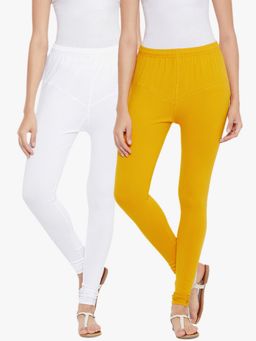 TULSATTVA - Multicolour Cotton Lycra Ankle Length V Cut Leggings (Pack Of 2)