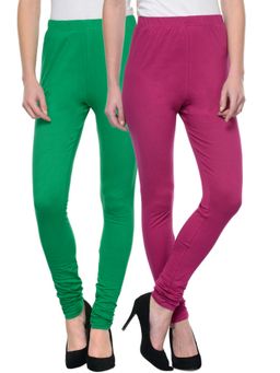 TULSATTVA - Multicolour Cotton Lycra Churidar Leggings (Pack Of 2)