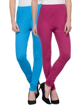 TULSATTVA - Multi-Colour Cotton Lycra Churidar Leggings (Pack Of 2)
