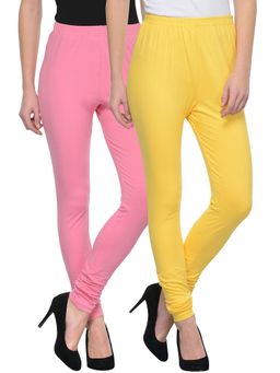 TULSATTVA - Multicolour Cotton Lycra Churidar Leggings (Pack Of 2)