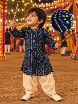 Vastramay - Boys' Navy Blue Bandhani Kurta & Patiala Set