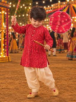 Vastramay - Boys' Red Bandhani Kurta & Patiala Set