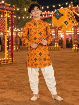 Vastramay - Rayon Yellow Full Sleeves Patola Printed Kurta & Patiala