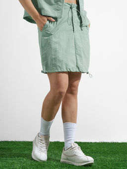 TOKYO TALKIES - Women Green Elasticated Waist Solid Mini Skirt