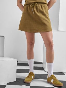 TOKYO TALKIES - Women Khaki Solid Elasticated Waist Knitted Skirt