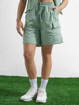 TOKYO TALKIES - Women Green Solid Elasticated Waist Shorts