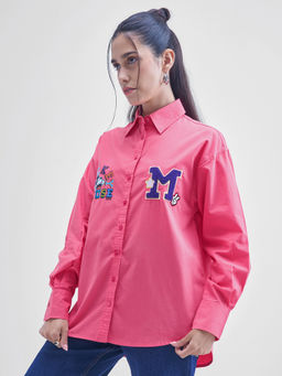 TOKYO TALKIES - Women Pink Mickey Mouse Sequinned Oversized Shirt