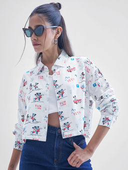 TOKYO TALKIES - Women White Multi Mickey and Friends Printed Crop Shirt