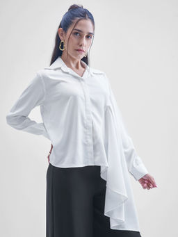 TOKYO TALKIES - Women White Solid Falling Pleated Gathers Shirt