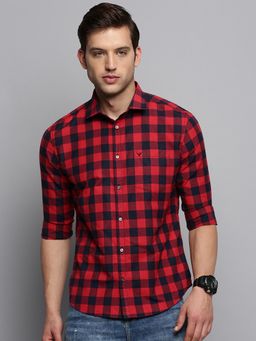 SHOWOFFFF - Mens Spread Collar Checked Red Classic Shirt