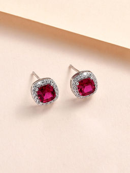Ornate Jewels - 925 Silver 1 Carat Red Ruby and American Diamond Stud Earring for Women & Girls