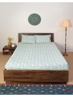 Fabindia - Blue Cotton Printed King Bedsheet with 2 Pillow Cover