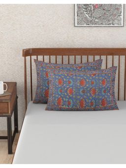 Fabindia - Blue Gadh Kamal Cotton Printed Pillow Cover Set Of 2