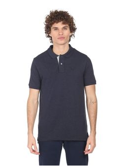Arrow - Men Blue Ribbed Collar Solid Polo T-Shirt