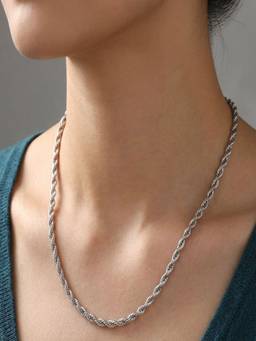 AQUASTREET - Mens Twisted Rope Silver Plated Waterproof Anti-Tarnish 3mm Chain Necklace