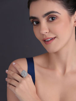 Shaze - Silver Rhodium-plated American Diamond Lap And Loop Finger Ring