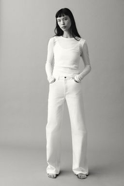 H&M - Women White Wide High Jeans