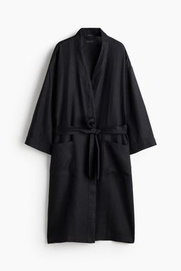 H&M - Black Washed Linen Dressing Gown