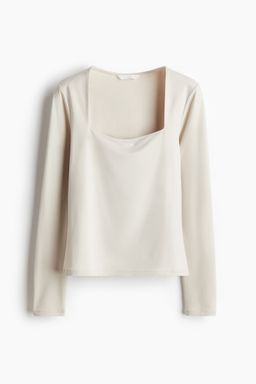 H&M - Women Beige Long-Sleeved Jersey Top
