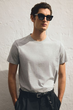 H&M - Men Grey Slim Fit Pima Cotton T-Shirt