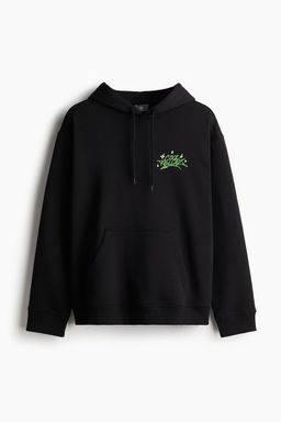 H&M - Men Black Loose Fit Printed Hoodie